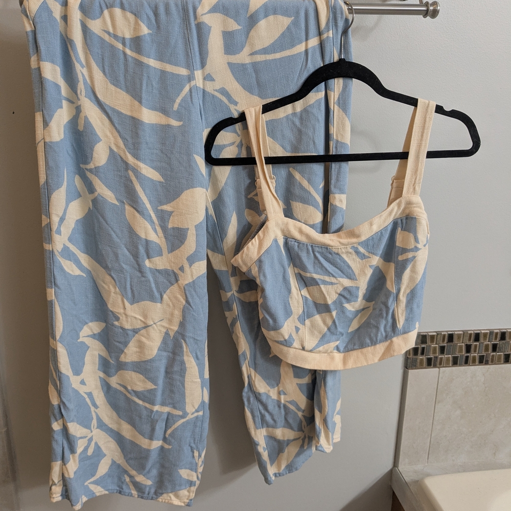 Blue and Cream Women's Sleepwear Set